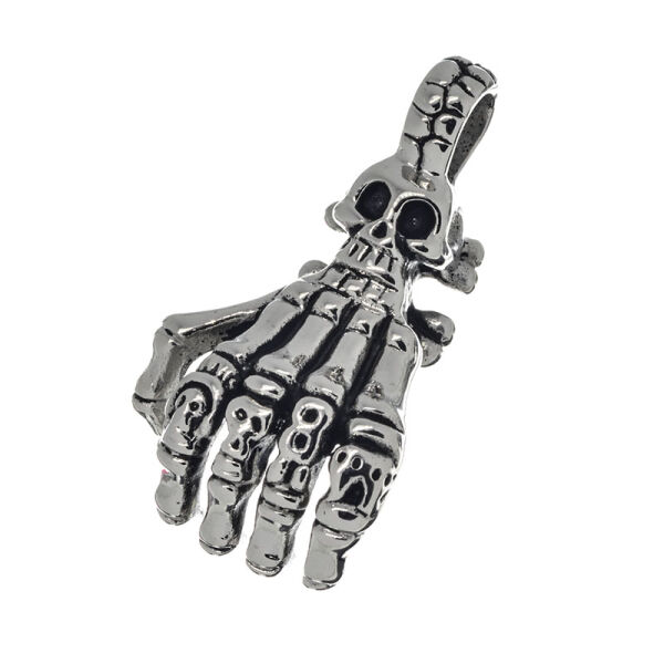 Edelstahlanhänger – Skeletthand mit Totenkopföse