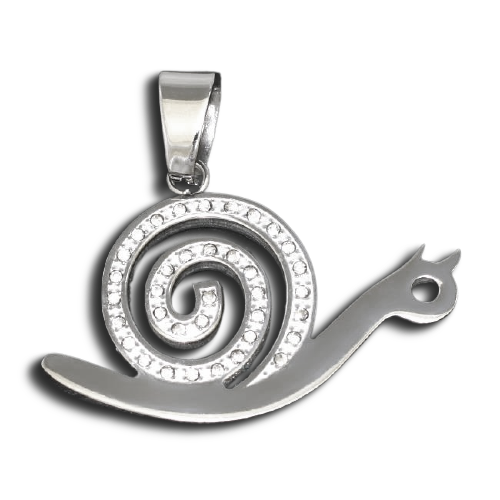 Stainless Steel Pendant - Snail with Snail Shell and Stones - Steel