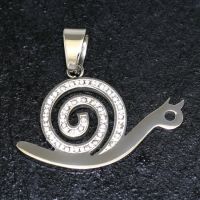 Stainless Steel Pendant - Snail with Snail Shell and Stones - Steel