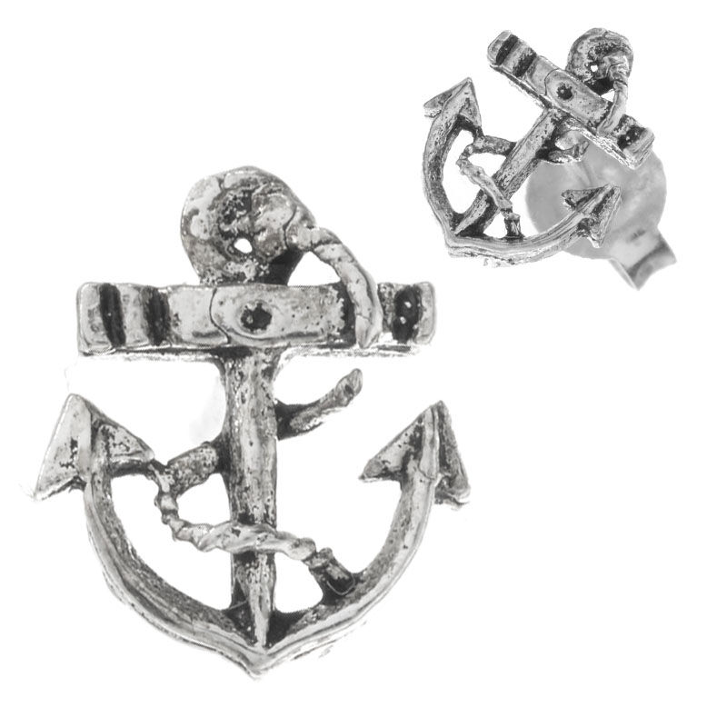 OHRSTECKER ANKER, OHRRINGE MIT ZIRKONIA, SILBERSCHMUCK, MARITIMER SCHMUCK