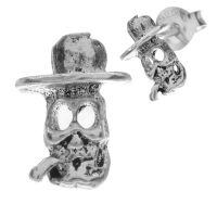 Silberohrstecker - Totenkopf mit Zylinder und Zigarre