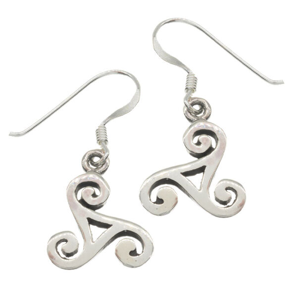 925 Sterling Silver Drop Earrings – Open Triskele with Sweeping Curves