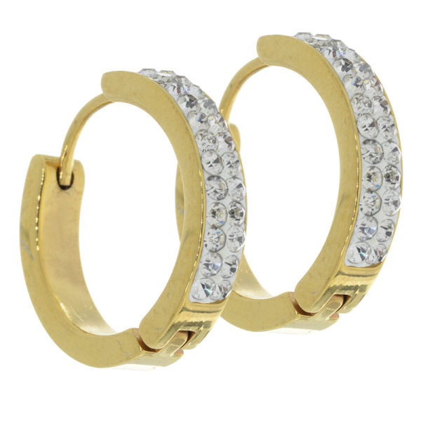 Edelstahlklappcreolen mit Cubik Zirkonia "Gold"