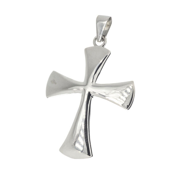 Stainless Steel Pendant – Curved Cross with Textured Surface