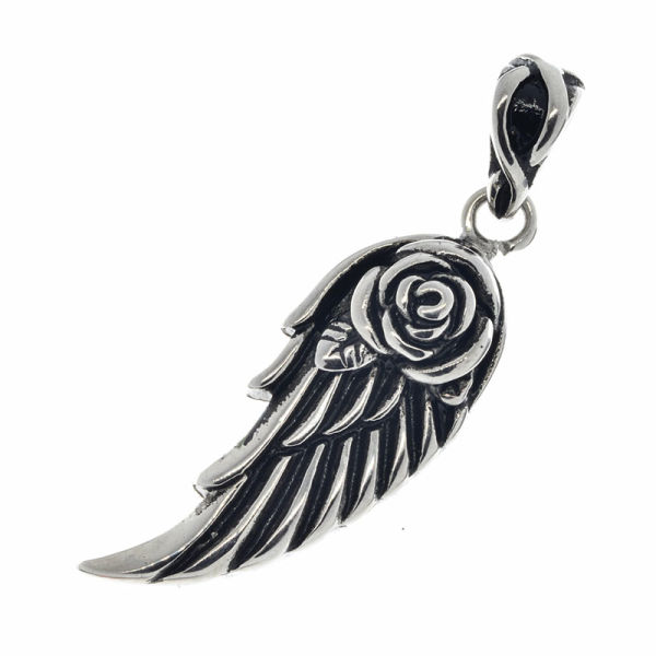 Stainless steel pendant - angel wings with rose "Camar"