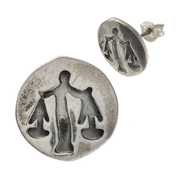 Silver Stud Earrings - Archangel Michael with Scales