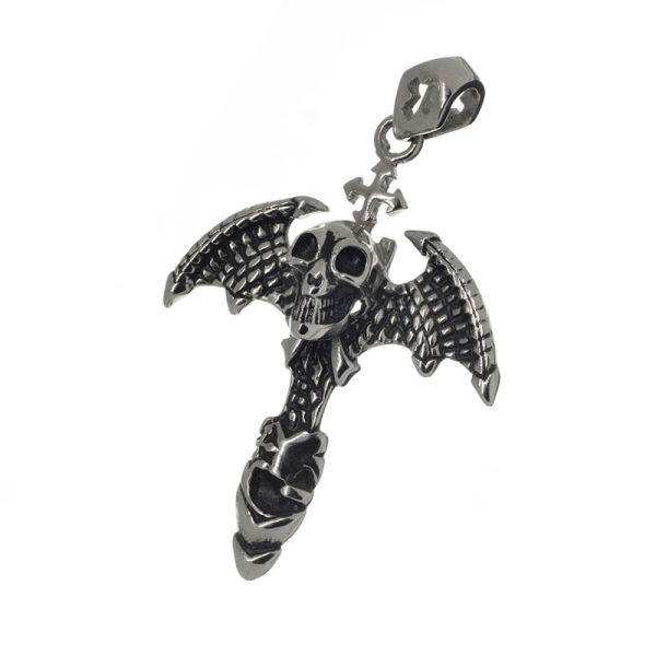 Edelstahlanhänger - Totenkopf mit Fledermaus-/Drachenflügel