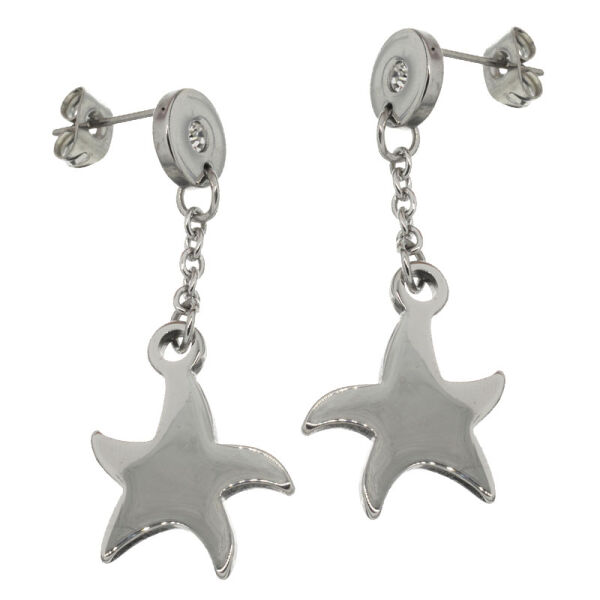 Stainless Steel Dangle Stud Earrings – Dangling Star with Bright Stone Detail