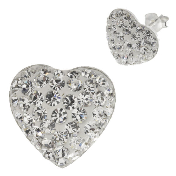 Silver Stud Earring - Heart with Glitter