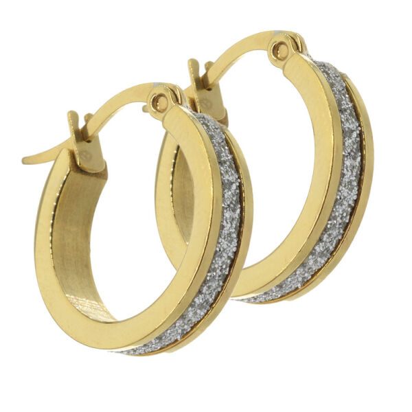 Edelstahlklappcreole - PVD-Gold mit Zirkonia