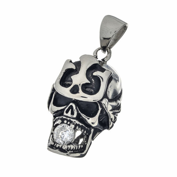 Edelstahlanhänger - Totenkopf mit Stein