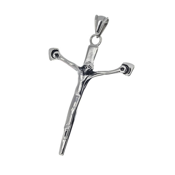 Stainless Steel Pendant – Slender Crucifix with Curved Arms