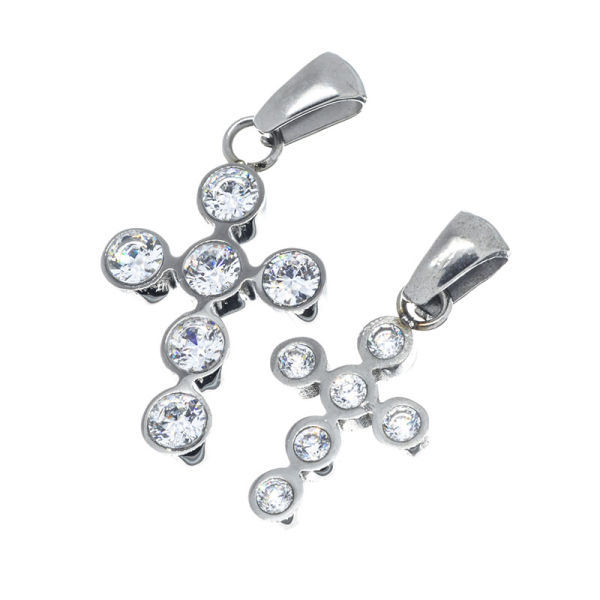 Stainless steel pendant - partner cross with stones