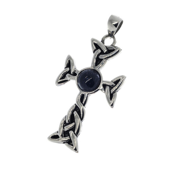 Stainless steel pendant Celtic knot cross with stone