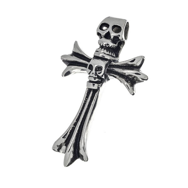 Edelstahlanhänger - Kreuz mit Totenköpfen