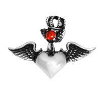 Stainless Steel Pendant – Crowned Winged Heart with Decorative Stone