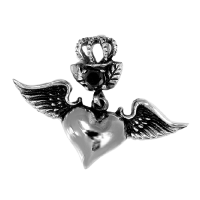Stainless Steel Pendant – Crowned Winged Heart with Decorative Stone