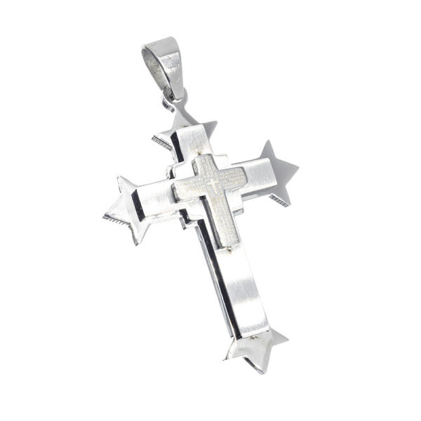 Edelstahlanhänger - Kreuz mit französischem Vater Unser