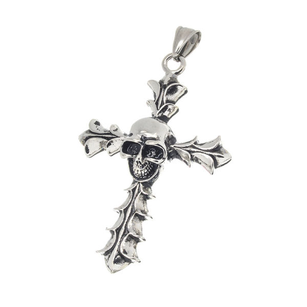Edelstahlanhänger - Kreuz mit "Totenkopf"
