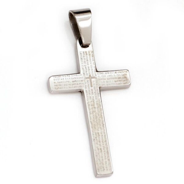 Edelstahlanhänger - Kreuz mit "Vater Unser" multilingual