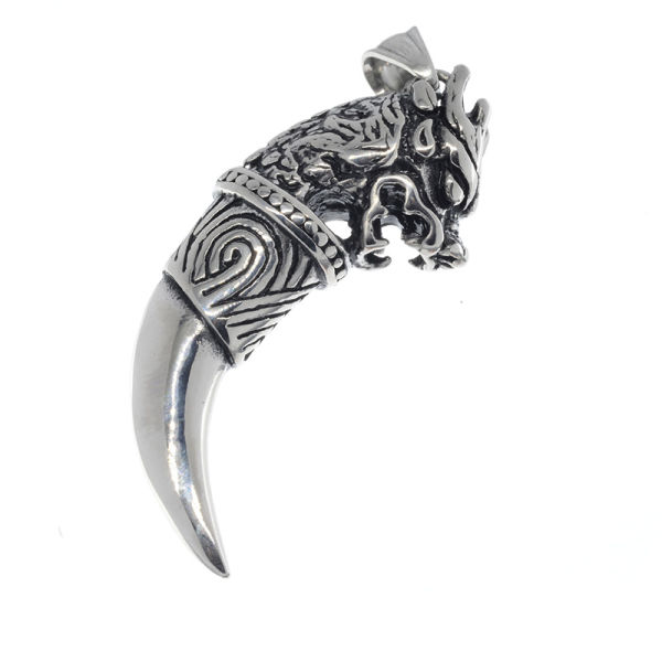 Stainless Steel Pendant - Tooth/Horn with Dragon