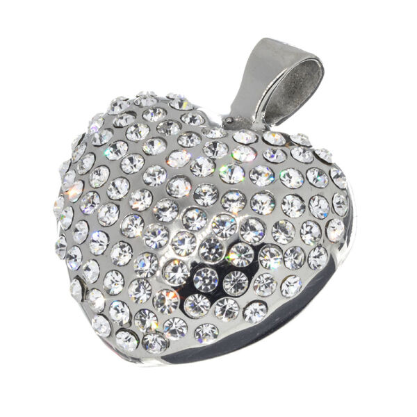 Stainless Steel Pendant – Rounded Sparkling Heart with Dense Stone Setting