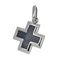 Stainless Steel Pendant – Compact Carbon Cross with...