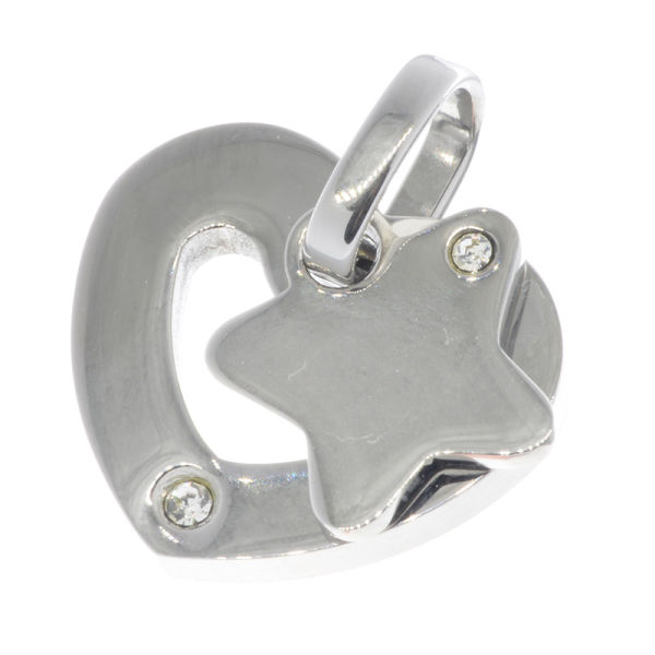 Stainless steel pendant - heart & star with stones
