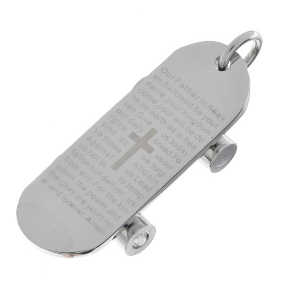Edelstahlanhänger - Skateboard mit beweglichen Rollen Stahl