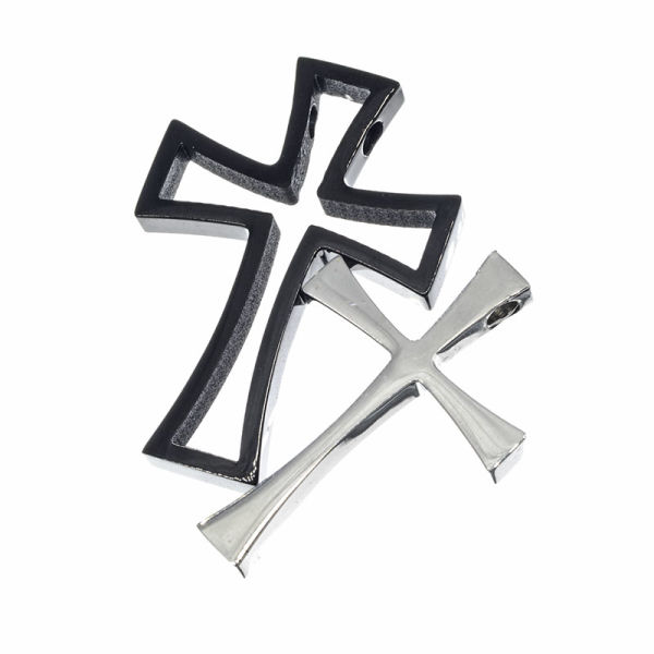 Edelstahlanhänger - Kreuz im Kreuz, PVD-Black und poliert