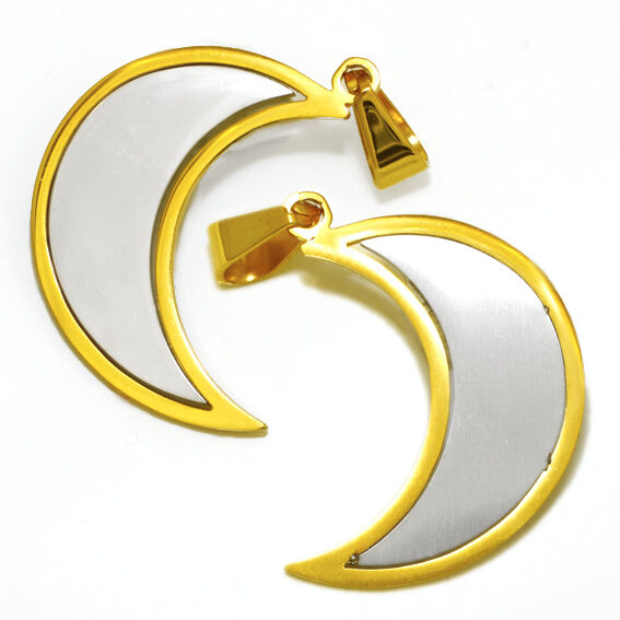 Stainless Steel Pendant – Moon within a Moon with Gold-Coloured Edge – PVD gold-coloured