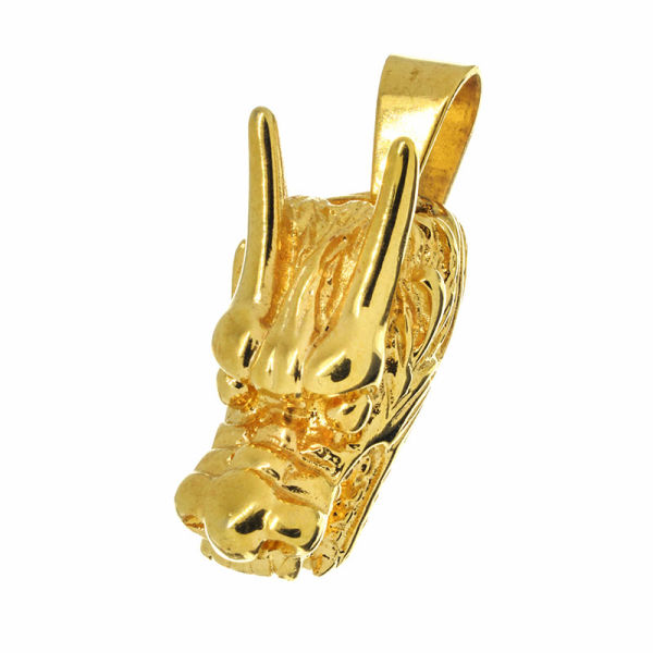 Edelstahlanhänger - Drachenkopf, PVD-Gold
