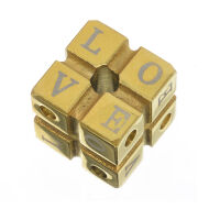 Edelstahlanhänger - Würfel "Love" mit Stein, PVD-Gold