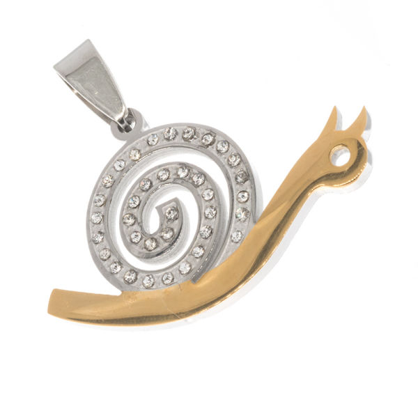 Edelstahlanhänger - Schnecke mit Schneckenhaus und Steinen - Stahl/PVD-Gold