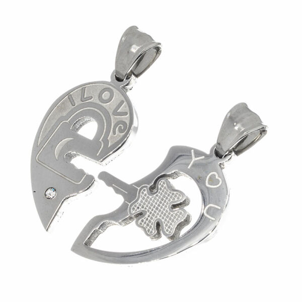 Stainless Steel Pendant – Partner Heart with Four-Leaf Clover
