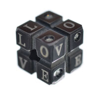 Edelstahlanhänger - Würfel "Love" mit Steinen, PVD-Black