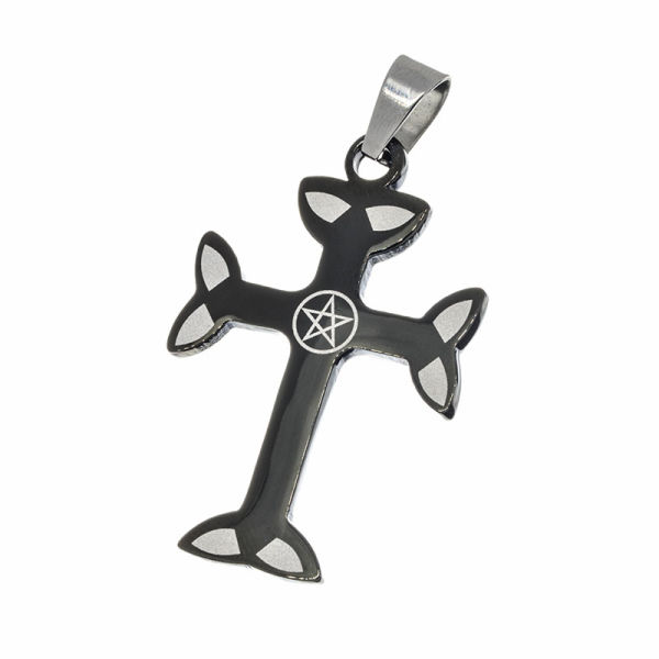 Edelstahlanhänger - Schwarzes Keltenkreuz aus Keltischem Knoten mit Pentagramm