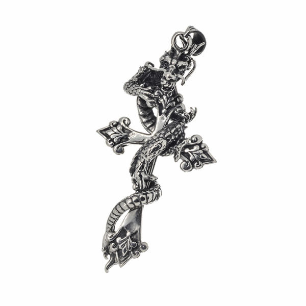 Edelstahlanhänger - Kreuz mit Drachen