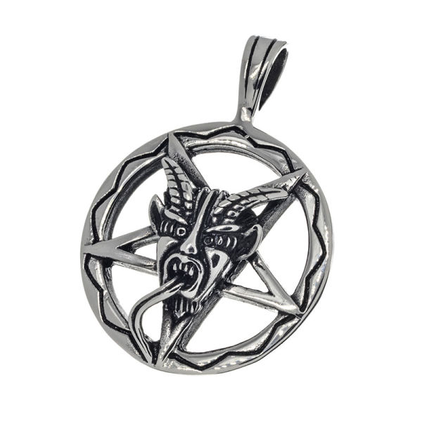 Edelstahlanhänger - Pentagramm mit gehörntem Teufel