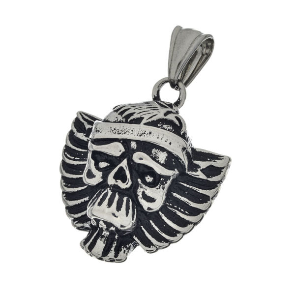 Edelstahlanhänger - geflügelter Totenkopf