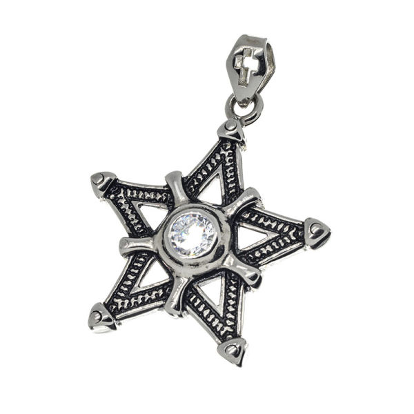 Edelstahlanhänger - Pentagramm mit Stein