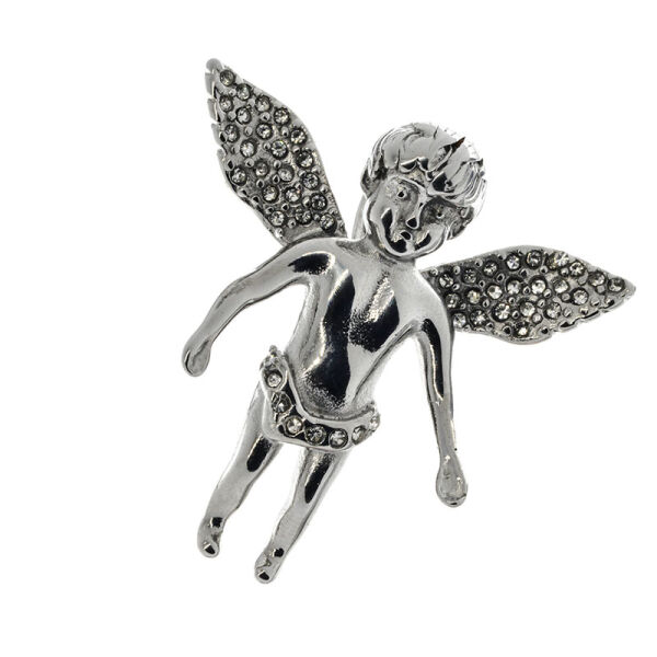Stainless Steel Pendant – Angel with Stone-Set Wings