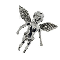Stainless Steel Pendant – Angel with Stone-Set Wings