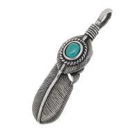 Stainless steel pendant - Feather with colored stone