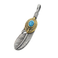 Stainless steel pendant - Feather with colored stone