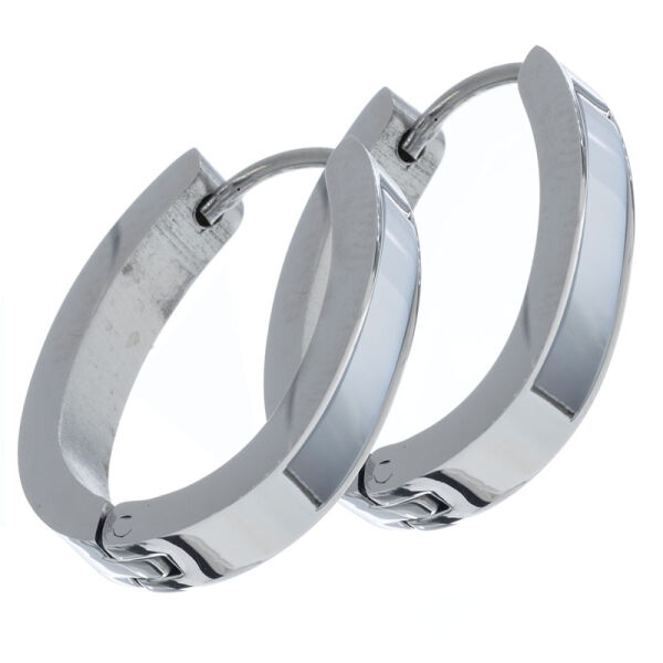 Stainless steel folding hoop earring - horseshoe shape with mother-of-pearl