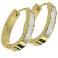Stainless steel folding hoop earring - horseshoe shape with mother-of-pearl