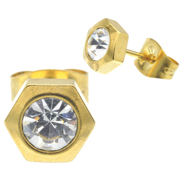 Edelstahlohrring - PVD gold mit Stein