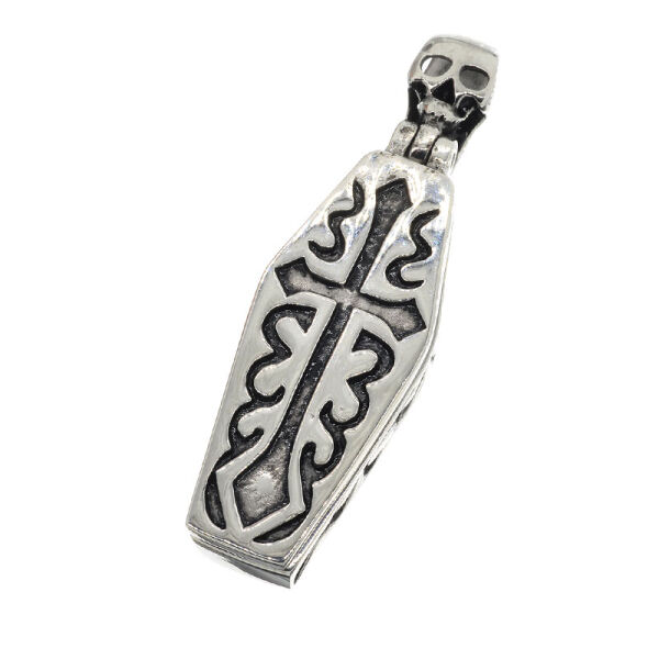 Stainless Steel Pendant - Coffin with skeleton