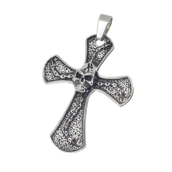 Edelstahlanhänger - Totenkopf am Kreuz